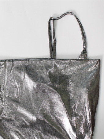 メタリックカウルネックスリップドレス（レディース） - シルバーのセクシーなカットアウトバックアシンメトリーミディスリットドレス - 夏のナイトクラブパーティー2026