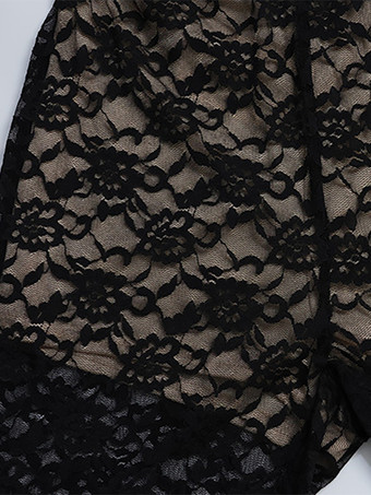 レースカットアウトボディスーツ（女性用） - ブラックゴシックオープンバック花柄シースルーフレアロンパース - 春の夜のお出かけパーティークラブウェア 2026