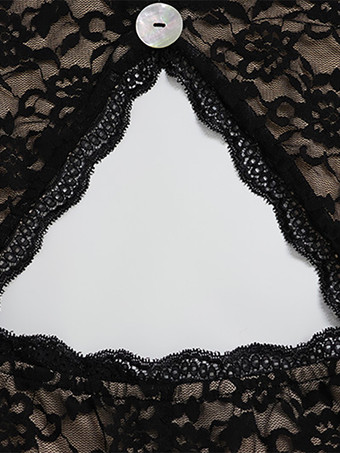 レースカットアウトボディスーツ（女性用） - ブラックゴシックオープンバック花柄シースルーフレアロンパース - 春の夜のお出かけパーティークラブウェア 2026