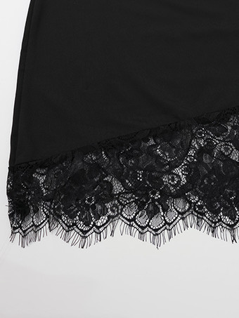 レーストリム スリップドレス（レディース） - ブラック Y2K風 ノースリーブ ボディコン ミニドレス - 夏の夜のパーティーウェア 2026