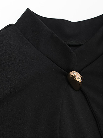 カットアウトミニドレス（女性用） - ブラック、エレガントな長袖、ゴールドボタン、ボディコン - 春のナイトアウト、クラブパーティー、2026年