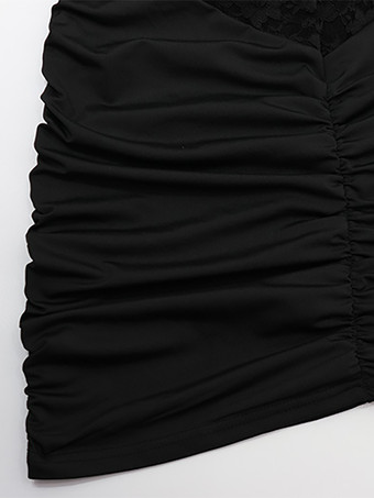 シースルーレースカットアウトボディコンドレス（女性用） - ブラックゴシックシックギャザーミニシースドレス - 夏の夜のパーティーに最適 2026