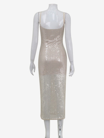 キラキラ輝くスパンコールのマキシ丈スリップドレス（女性用） - グラマラスなスパゲッティストラップボディコン - 春の夜のクラブパーティーに最適 2026