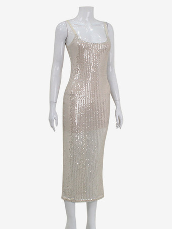 キラキラ輝くスパンコールのマキシ丈スリップドレス（女性用） - グラマラスなスパゲッティストラップボディコン - 春の夜のクラブパーティーに最適 2026