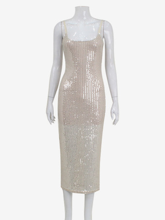 キラキラ輝くスパンコールのマキシ丈スリップドレス（女性用） - グラマラスなスパゲッティストラップボディコン - 春の夜のクラブパーティーに最適 2026