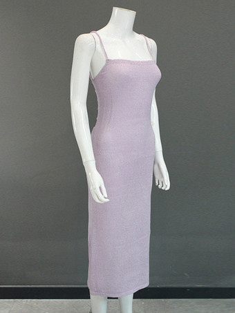 背中開きニットスリップドレス（レディース） - レースアップリブサイドスリットミディボディコン - 2026年夏ビーチバケーション