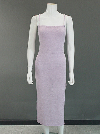 背中開きニットスリップドレス（レディース） - レースアップリブサイドスリットミディボディコン - 2026年夏ビーチバケーション