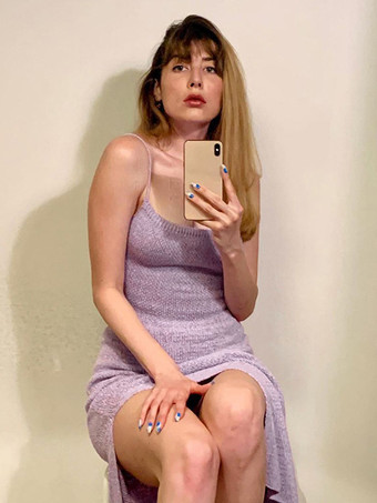 ラベンダーカラー背中開きニットスリップドレス（レディース） - レースアップリブサイドスリットミディボディコン - 2026年夏ビーチバケーション