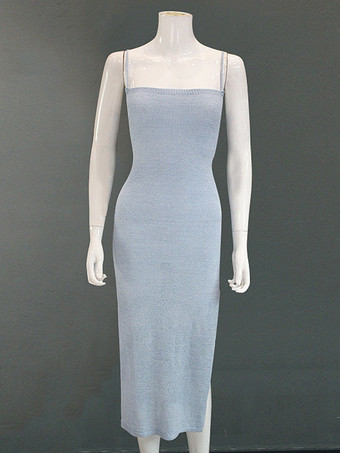 背中開きニットスリップドレス（レディース） - レースアップリブサイドスリットミディボディコン - 2026年夏ビーチバケーション