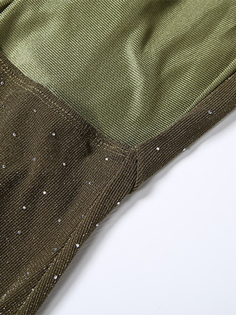 ホルターネックのディープVネックマキシドレス（女性用） - オリーブグリーンのグリッターハイカットスリット入りバックレスシースルーガウン - 夏の夜のクラブパーティーに最適 2026