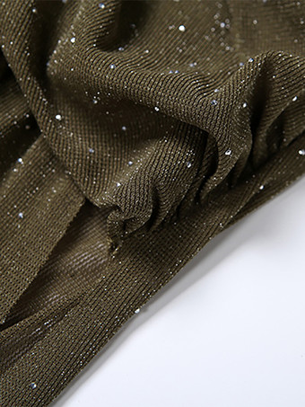 ホルターネックのディープVネックマキシドレス（女性用） - オリーブグリーンのグリッターハイカットスリット入りバックレスシースルーガウン - 夏の夜のクラブパーティーに最適 2026