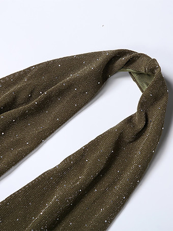 ホルターネックのディープVネックマキシドレス（女性用） - オリーブグリーンのグリッターハイカットスリット入りバックレスシースルーガウン - 夏の夜のクラブパーティーに最適 2026