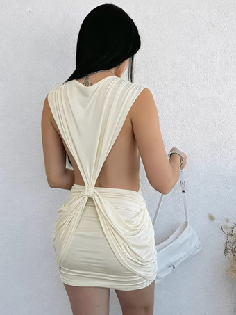 ディープVツイストミニドレス（女性用） - セクシーなカットアウトギャザーボディコン - サマークラブナイトパーティー2026