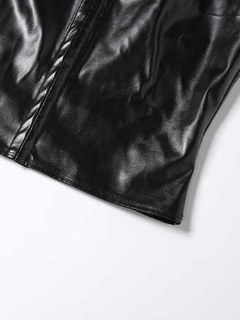 レディース用フェイクレザークロップトップ - ブラック セクシーカットアウトモックネック半袖トップス - サマーレイブクラブウェア 2026