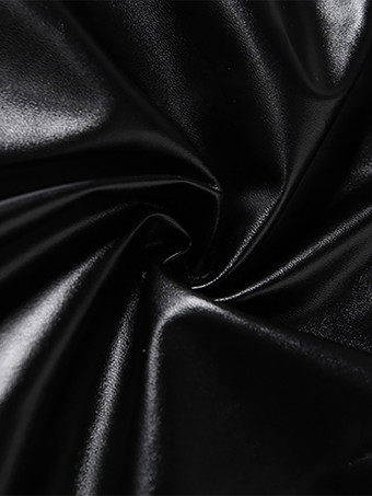 レディース用フェイクレザークロップトップ - ブラック セクシーカットアウトモックネック半袖トップス - サマーレイブクラブウェア 2026