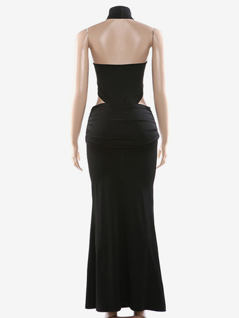 ブラック セクシー クラブ ツーピースセット レディース - ハイネック バックレス ボディスーツとロングスカート - 夏の夜のお出かけ 2026