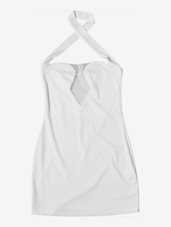 セクシーなクロスホルターネックボディコンドレス（女性用） - ホワイトの背中開きシースルーミニドレス - 夏の夜のクラブウェア 2026