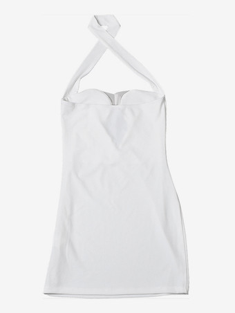 セクシーなクロスホルターネックボディコンドレス（女性用） - ホワイトの背中開きシースルーミニドレス - 夏の夜のクラブウェア 2026