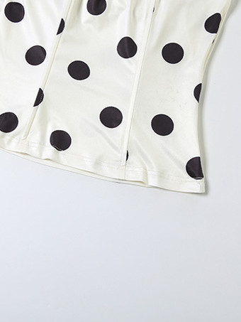 水玉模様のホルターネックコルセットトップ（レディース） - ホワイト ヴィンテージ ノースリーブ スリムフィット ビスチェ - サマービーチパーティー 2026