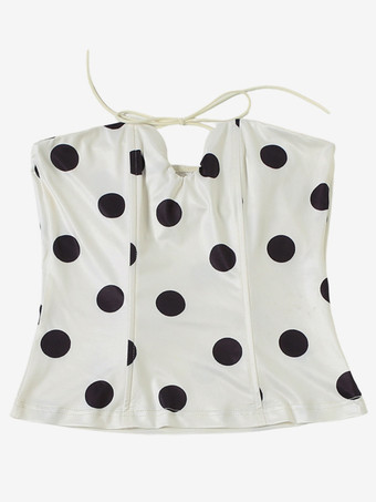 水玉模様のホルターネックコルセットトップ（レディース） - ホワイト ヴィンテージ ノースリーブ スリムフィット ビスチェ - サマービーチパーティー 2026