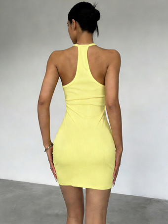 レーサーバックリブミニドレス（レディース） - ミニマルな背中開きVネックボディコン - 2026年夏のビーチクラブコーデ