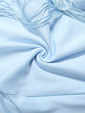 ホルターネックフリンジミニドレス（女性用） - ライトブルー ボヘミアン タッセル バックレス ボディコン - サマーフェスティバル バケーション パーティー 2026