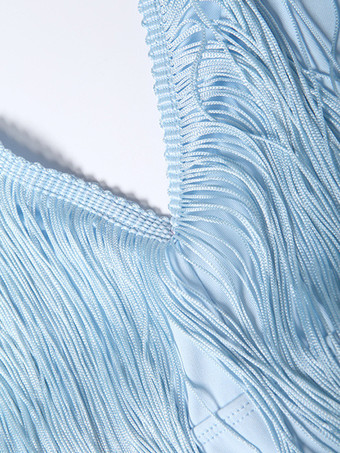 ホルターネックフリンジミニドレス（女性用） - ライトブルー ボヘミアン タッセル バックレス ボディコン - サマーフェスティバル バケーション パーティー 2026