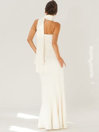 ミニマルなスカーフネックのストラップレスドレス（女性用） - エレガントなマーメイドマキシガウン - 2026年春のフォーマルなイブニングガラ