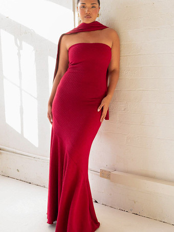 ミニマルなスカーフネックのストラップレスドレス（女性用） - エレガントなマーメイドマキシガウン - 2026年春のフォーマルなイブニングガラ