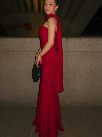 ミニマルなスカーフネックのストラップレスドレス（女性用） - エレガントなマーメイドマキシガウン - 2026年春のフォーマルなイブニングガラ