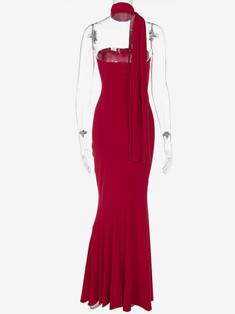 ミニマルなスカーフネックのストラップレスドレス（女性用） - エレガントなマーメイドマキシガウン - 2026年春のフォーマルなイブニングガラ