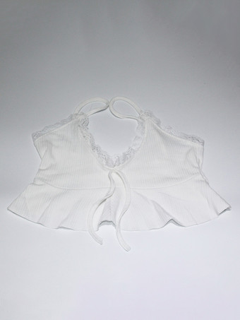 ホワイトレーストリム コケット 2ピースセット レディース - キャミソール ショート丈 ラウンジウェア - 夏のビーチカジュアル 2026