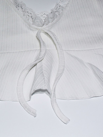 ホワイトレーストリム コケット 2ピースセット レディース - キャミソール ショート丈 ラウンジウェア - 夏のビーチカジュアル 2026