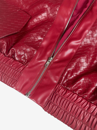 織り柄フェイクレザーボンバージャケット（レディース） - テクスチャード加工ジップアップクロップドジャケット - 2026年春のバイカーストリートウェア