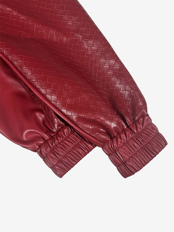 織り柄フェイクレザーボンバージャケット（レディース） - テクスチャード加工ジップアップクロップドジャケット - 2026年春のバイカーストリートウェア