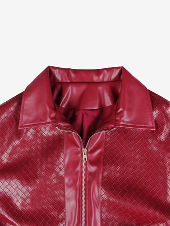 織り柄フェイクレザーボンバージャケット（レディース） - テクスチャード加工ジップアップクロップドジャケット - 2026年春のバイカーストリートウェア