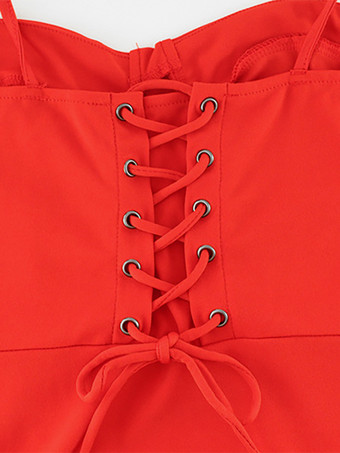 レッドボディコンフリルスリップドレス（女性用） - スリムフィット、ハイカットスリット、アシンメトリーロングキャミソール - 夏の夜のパーティーに最適 2026