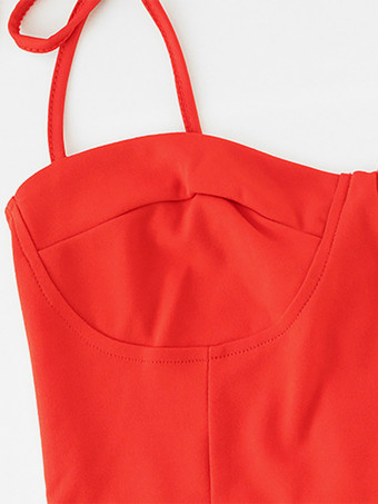 レッドボディコンフリルスリップドレス（女性用） - スリムフィット、ハイカットスリット、アシンメトリーロングキャミソール - 夏の夜のパーティーに最適 2026