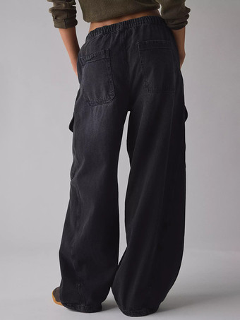 レディースのゆったりカーゴジーンズ - ウォッシュ加工のレトロY2Kローライズドローストリングワイドレッグパンツ - 2026年春のストリートウェア