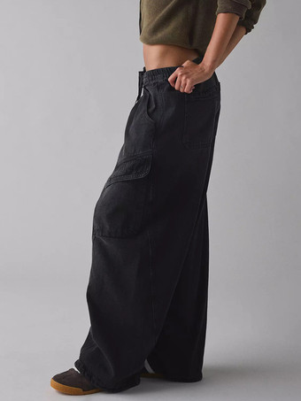 レディースのゆったりカーゴジーンズ - ウォッシュ加工のレトロY2Kローライズドローストリングワイドレッグパンツ - 2026年春のストリートウェア