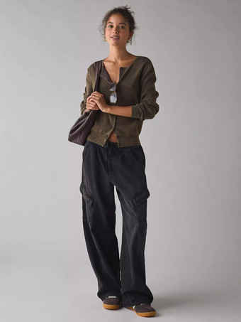 レディースのゆったりカーゴジーンズ - ウォッシュ加工のレトロY2Kローライズドローストリングワイドレッグパンツ - 2026年春のストリートウェア