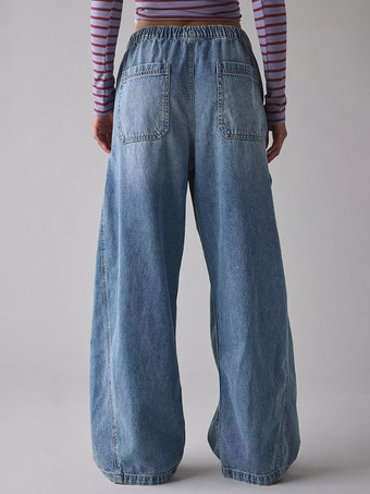 レディースのゆったりカーゴジーンズ - ウォッシュ加工のレトロY2Kローライズドローストリングワイドレッグパンツ - 2026年春のストリートウェア