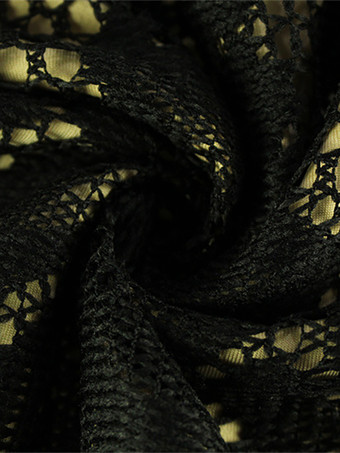 レースボディコンミディドレス（レディース） - ブラック ヴィンテージキーホールベルスリーブバックスリットシースドレス - 2026年春のカクテルパーティー