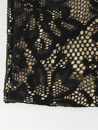 レースボディコンミディドレス（レディース） - ブラック ヴィンテージキーホールベルスリーブバックスリットシースドレス - 2026年春のカクテルパーティー