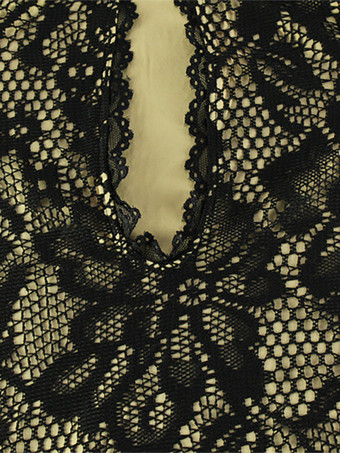 レースボディコンミディドレス（レディース） - ブラック ヴィンテージキーホールベルスリーブバックスリットシースドレス - 2026年春のカクテルパーティー