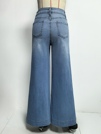 レディースワイドレッグパラッツォジーンズ - ライトブルー レトロ ハイウエスト ミニマリスト フレアデニム - 2026年夏休みコーデ