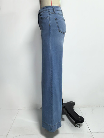 レディースワイドレッグパラッツォジーンズ - ライトブルー レトロ ハイウエスト ミニマリスト フレアデニム - 2026年夏休みコーデ