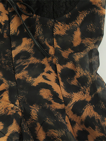 レオパード柄レディースミニスリップドレス - ブラウン Y2K レースパッチワークキャミソールスリップフィットフレア - 夏のクラブパーティーナイトアウト 2026