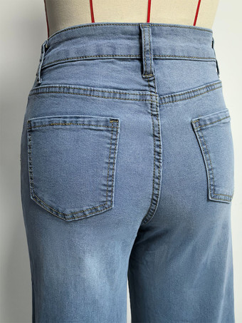 レディースワイドレッグパラッツォジーンズ - ライトブルー レトロ ハイウエスト ミニマリスト フレアデニム - 2026年夏休みコーデ