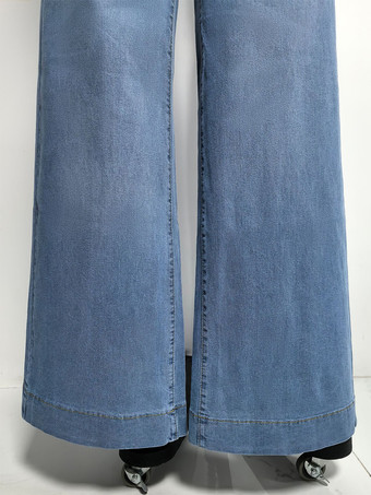 レディースワイドレッグパラッツォジーンズ - ライトブルー レトロ ハイウエスト ミニマリスト フレアデニム - 2026年夏休みコーデ